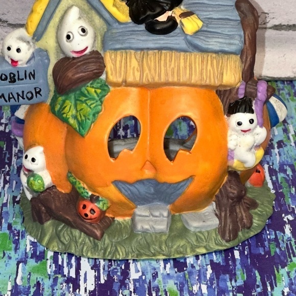 Halloween Pumpkin JOL House Ceramic Holiday Tea Light Holder Ghosts Witch Decor - Picture 4 of 8